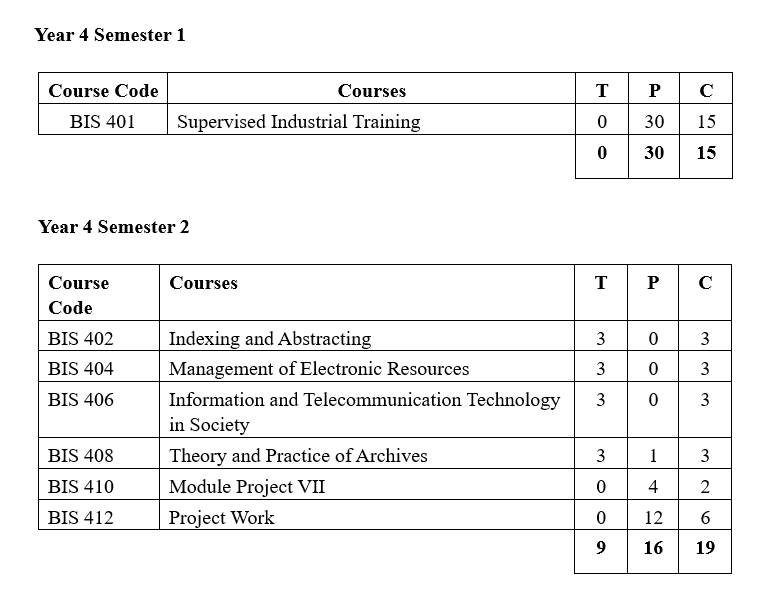 Course Structure Year 4